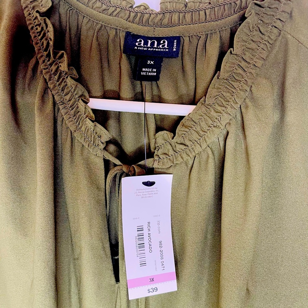 NEW A.N.A BLOUSE TOP SIZE 3X GREEN TANK TOP